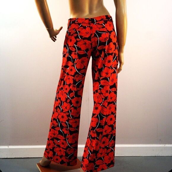 New York & Company Stretch Pants Wide Leg Poppy Flower Black Red Sz 0 Small - Picture 2 of 12